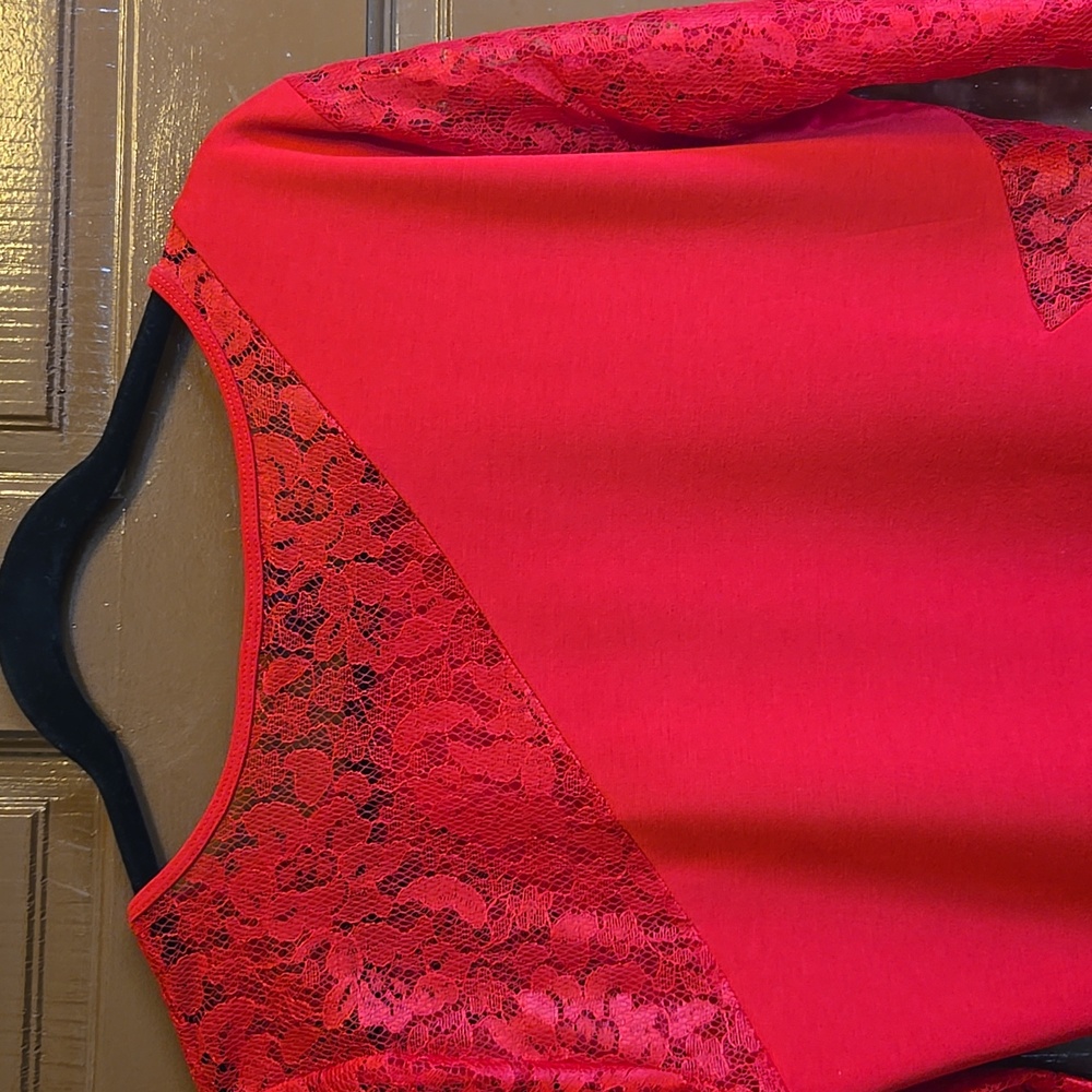 Metaphor-Red pullover knit fitted dress with lace sleeves Sz L NWT. - Picture 8 of 8